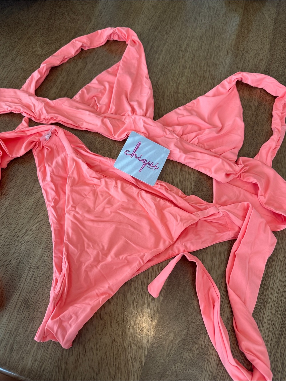 Chiqui Coral Pink Triangle Bikini Set
